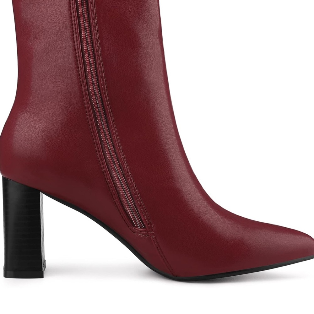 Allegra k women’s pointy toe side, zip chunky heel ankle boots - Picture 5 of 6